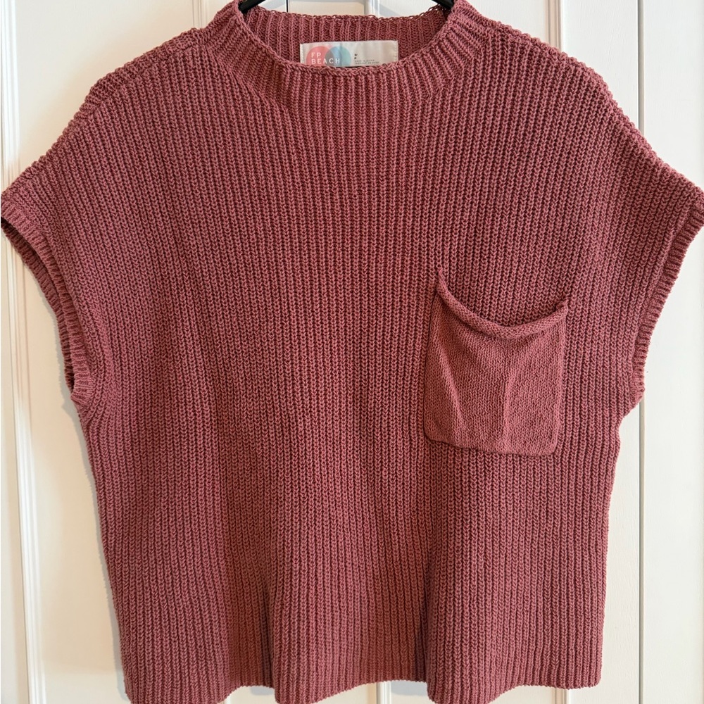 Sleeveless Knit Pocket Sweater - Dusty Rose